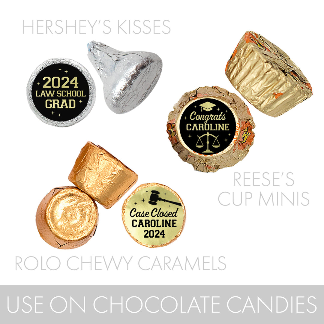 Personalized Law School Graduation: Custom Name & Year - Party Favor Stickers - Fits on Hershey® Kisses - 180 Stickers