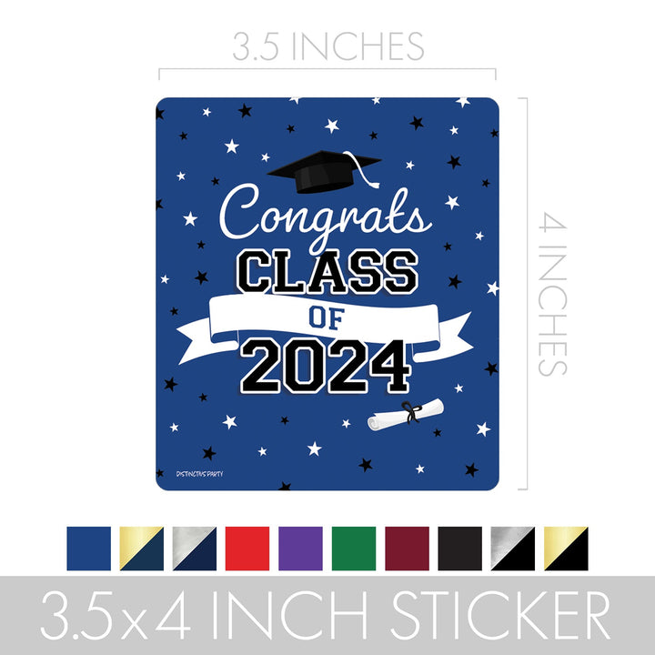 Graduation Class of 2024: Graduation Party Favors - Chip Bag and Snack Bag Stickers - 10 School Colors - 32 Stickers