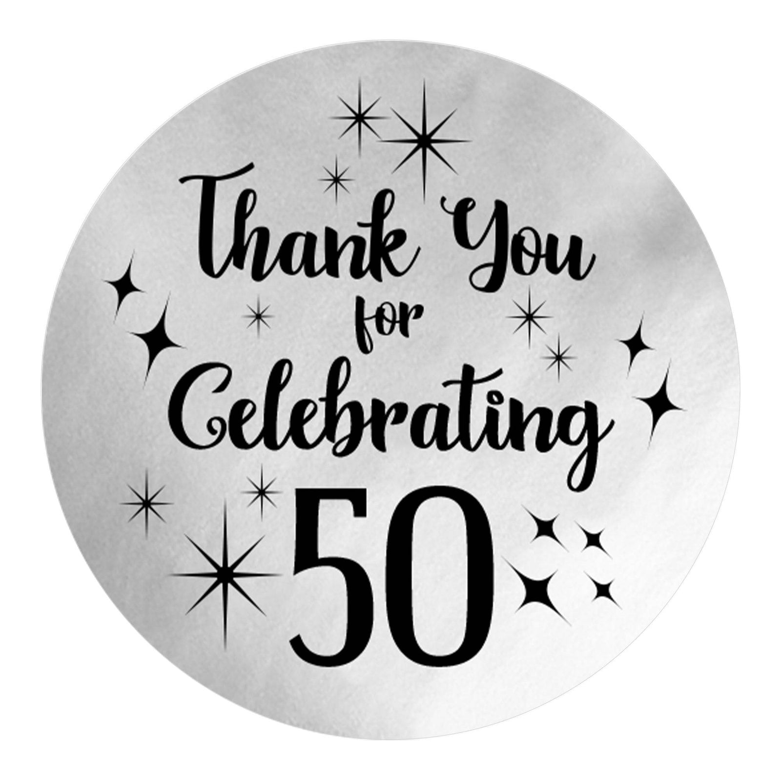 50th Birthday: Black and Silver Foil - Adult Birthday -  Thank You Round Favor Stickers - 40 Stickers - Distinctivs Party