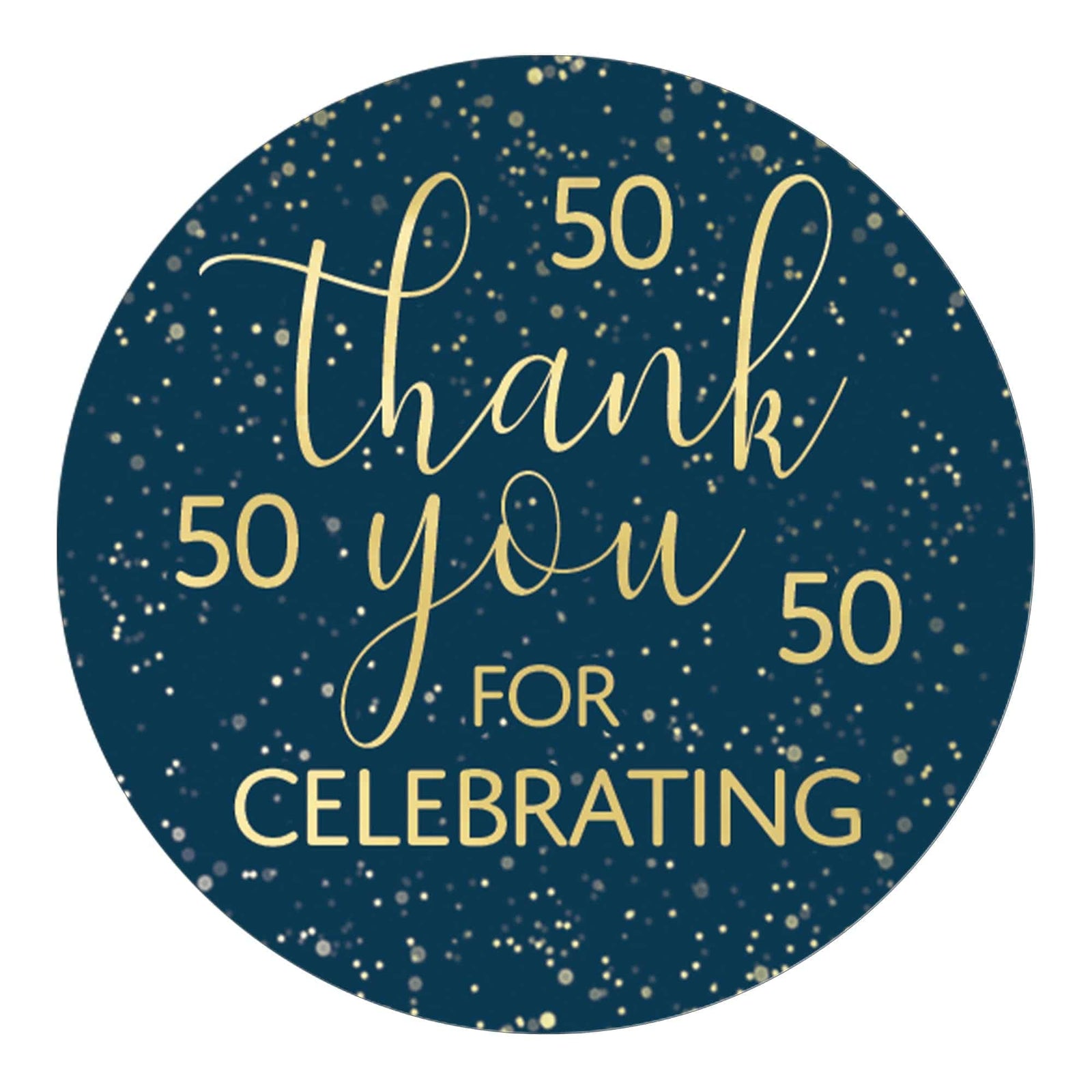 50th Birthday: Navy Blue & Gold - Adult Birthday - Thank You Stickers - Distinctivs Party