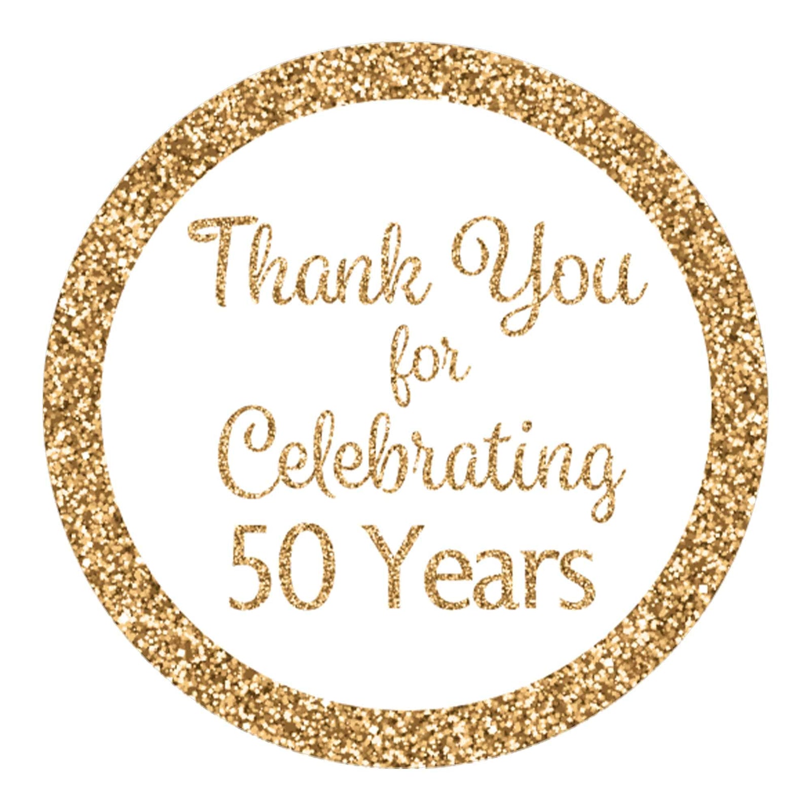 50th Birthday: White and Gold - Adult Birthday -  Thank You Round Favor Stickers - 40 Stickers - Distinctivs Party