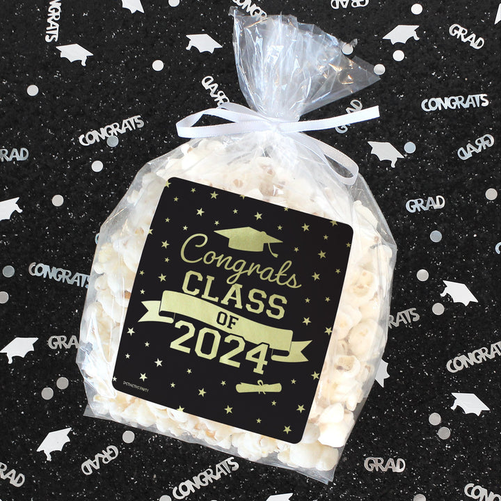 Promoción de graduación de 2024: obsequios para la fiesta de graduación - Pegatinas para bolsas de chips y bolsas de refrigerios - 10 colores escolares - 32 pegatinas