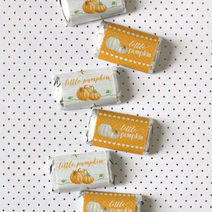 Little Pumpkin: Orange - Baby Shower -  Hershey's Miniatures Candy Bar Wrappers Stickers - 45 Pack