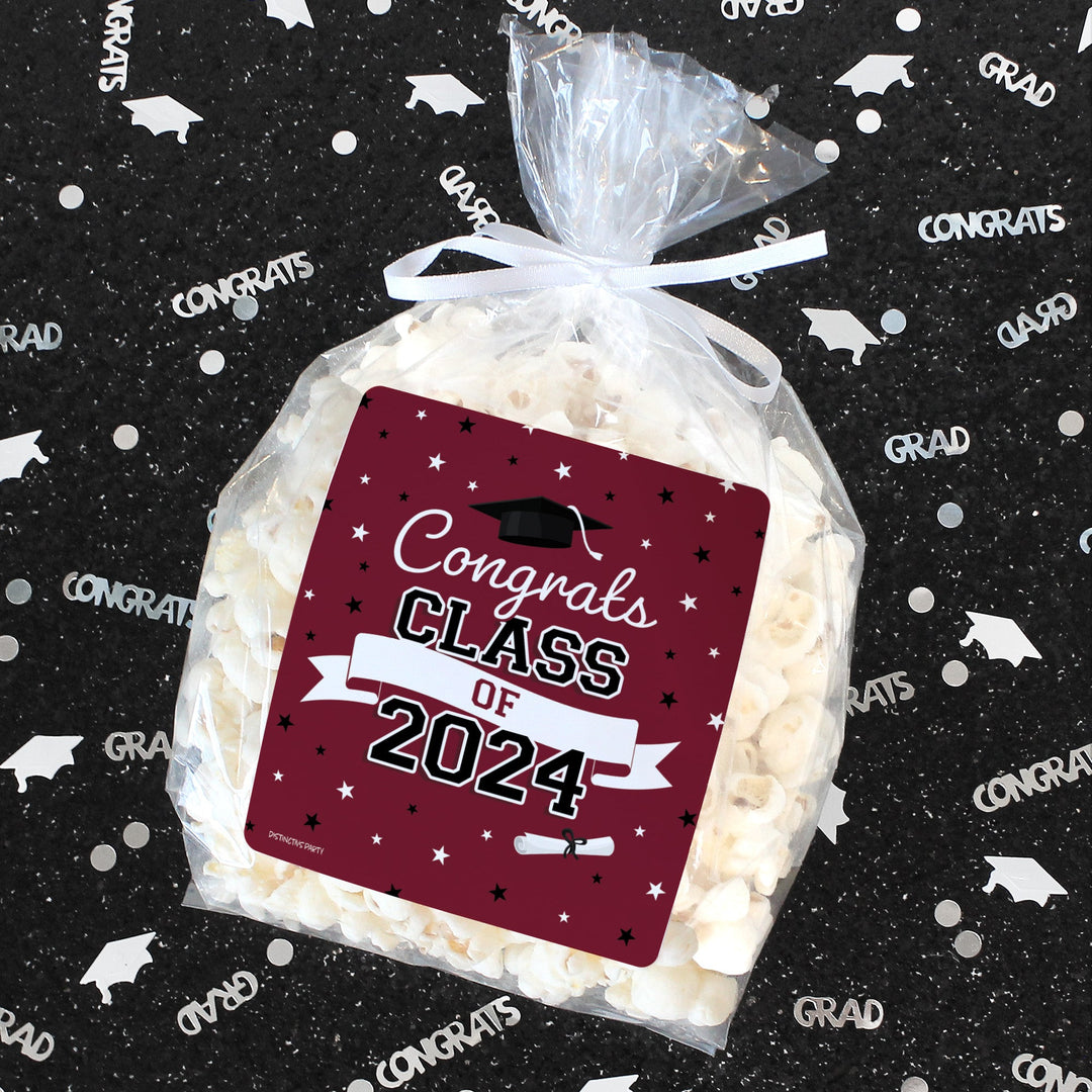 Graduation Class of 2024: Graduation Party Favors - Chip Bag and Snack Bag Stickers - 10 School Colors - 32 Stickers