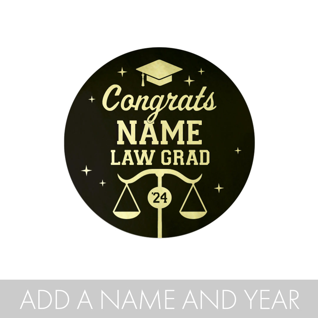 Graduación personalizada de la Facultad de Derecho: negro y dorado - Nombre y año personalizados - Etiquetas de recuerdo - 40 pegatinas