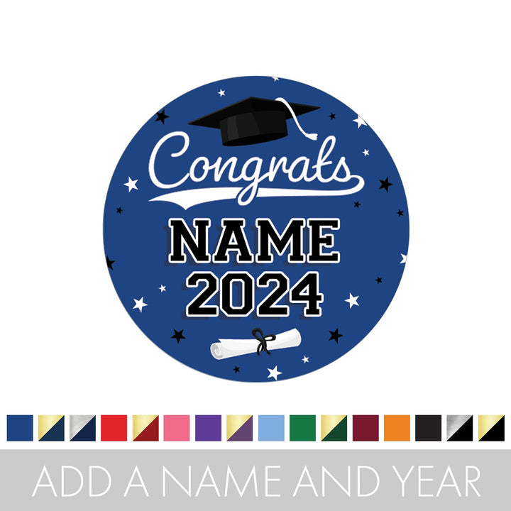 Personalized Graduation: 16 Color Choices - Custom Name and Year - Party Favor Labels for Envelopes, Bag Seals - 40, 100, or 250 Stickers