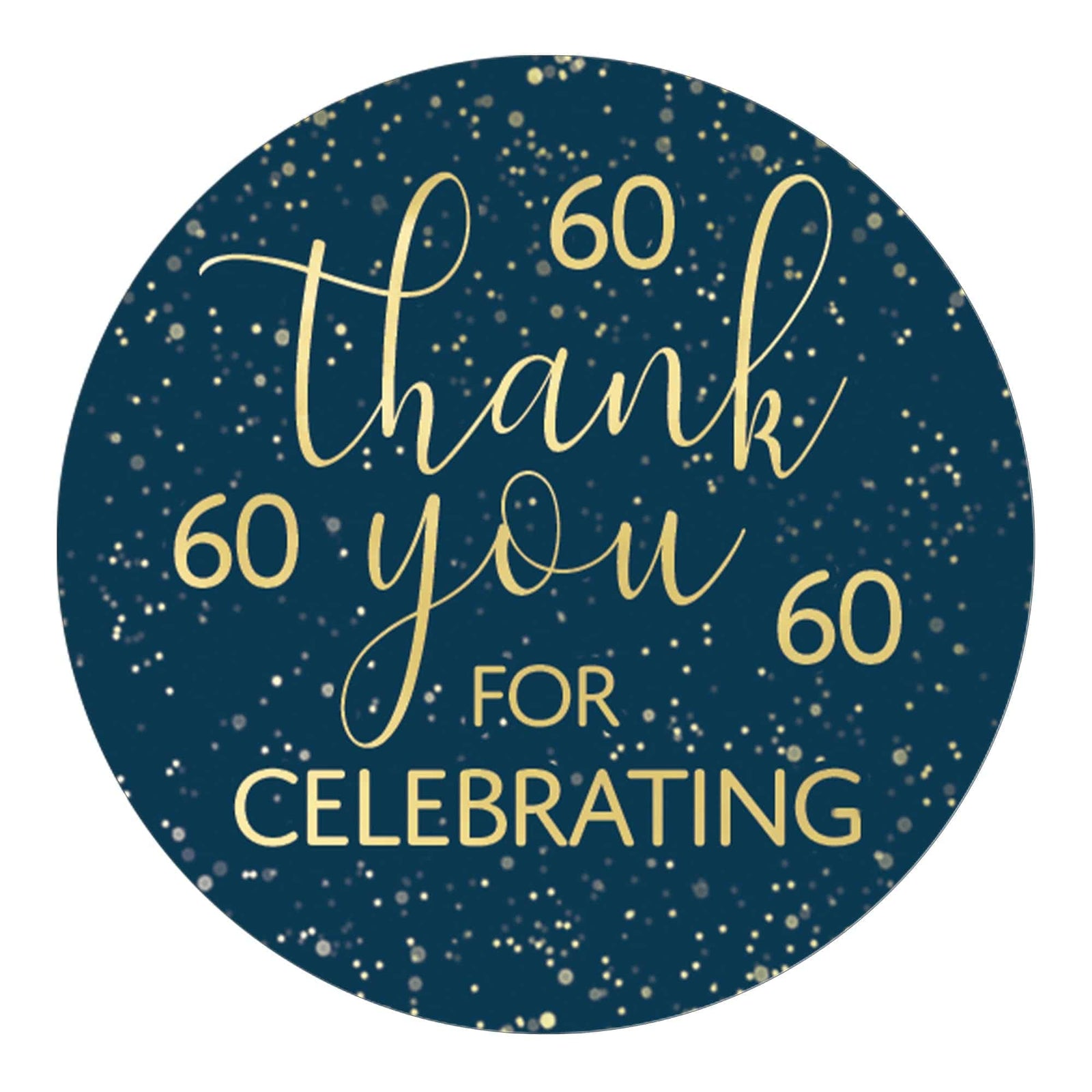60th Birthday: Navy Blue & Gold - Adult Birthday - Thank You Stickers - Distinctivs Party