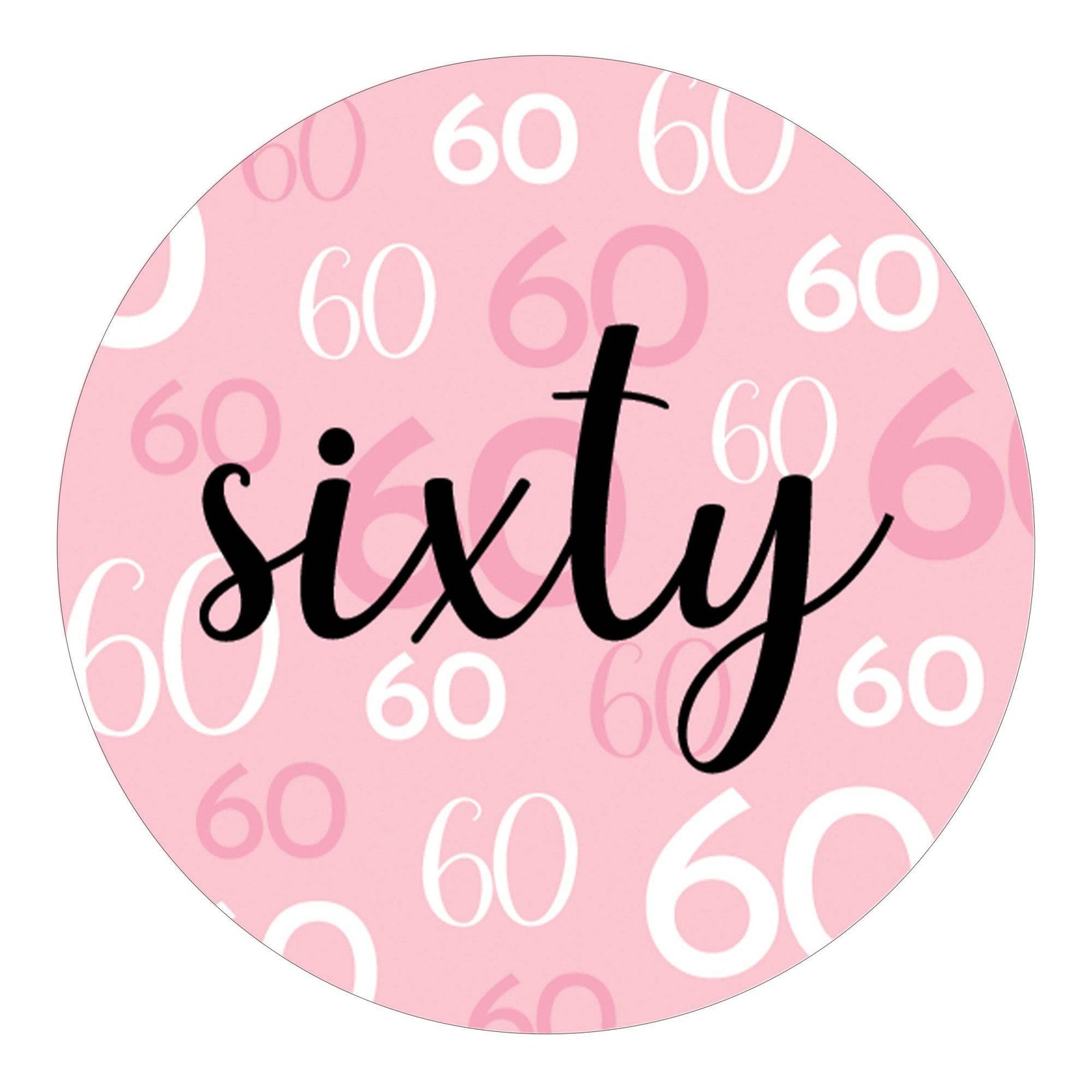 60th Birthday: Pink and Black - Adult Birthday - Round Favor Stickers - 40 Stickers - Distinctivs Party