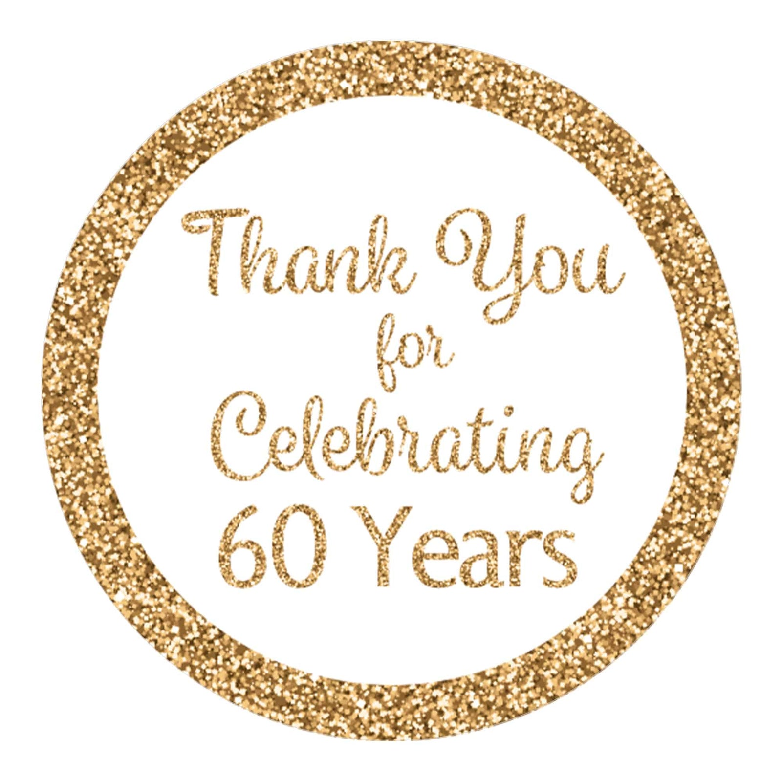 60th Birthday: White and Gold - Adult Birthday -  Thank You - Round Favor Stickers - 40 Stickers - Distinctivs Party