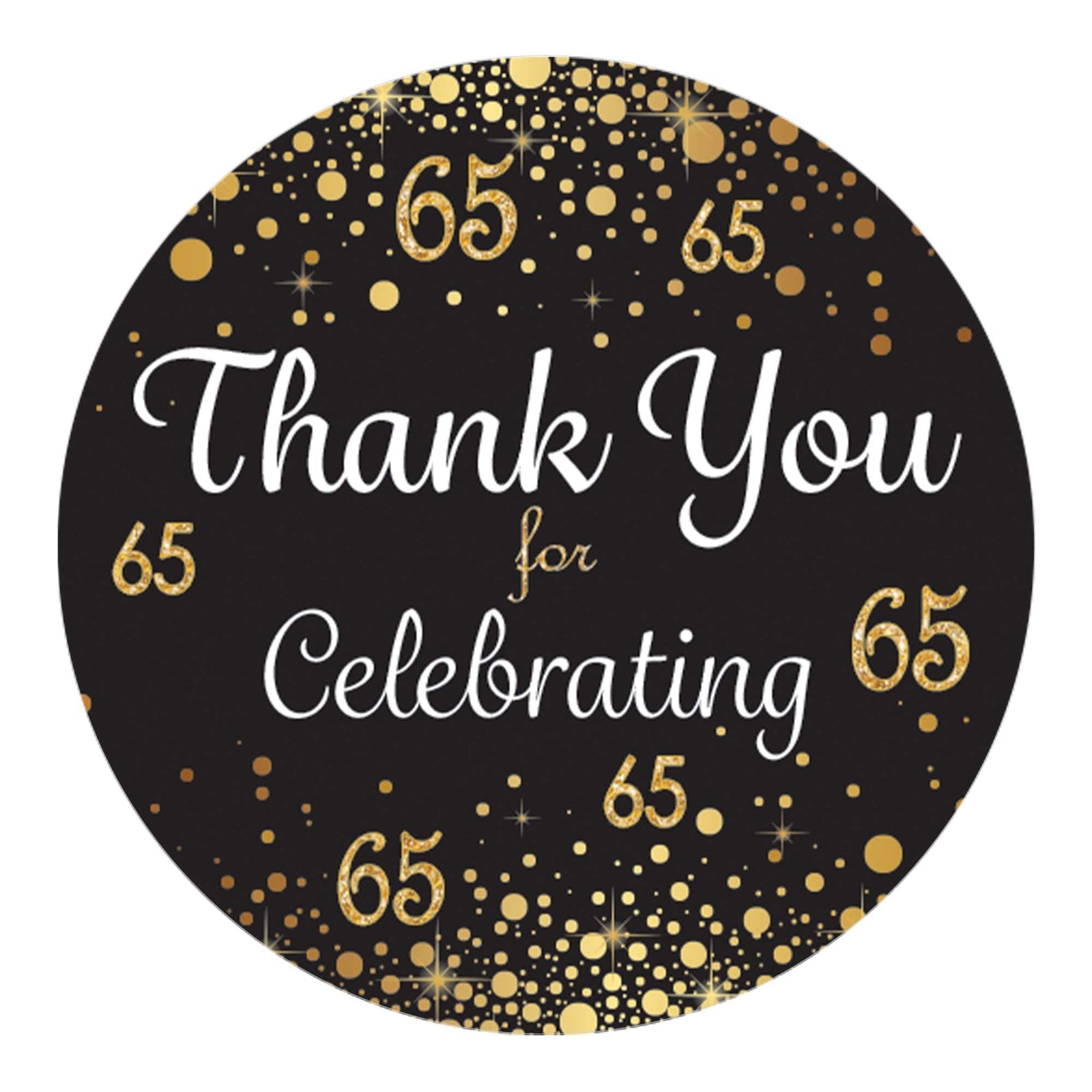 65th Birthday: Black & Gold - Adult Birthday - Thank You Stickers - 40 Stickers - Distinctivs Party