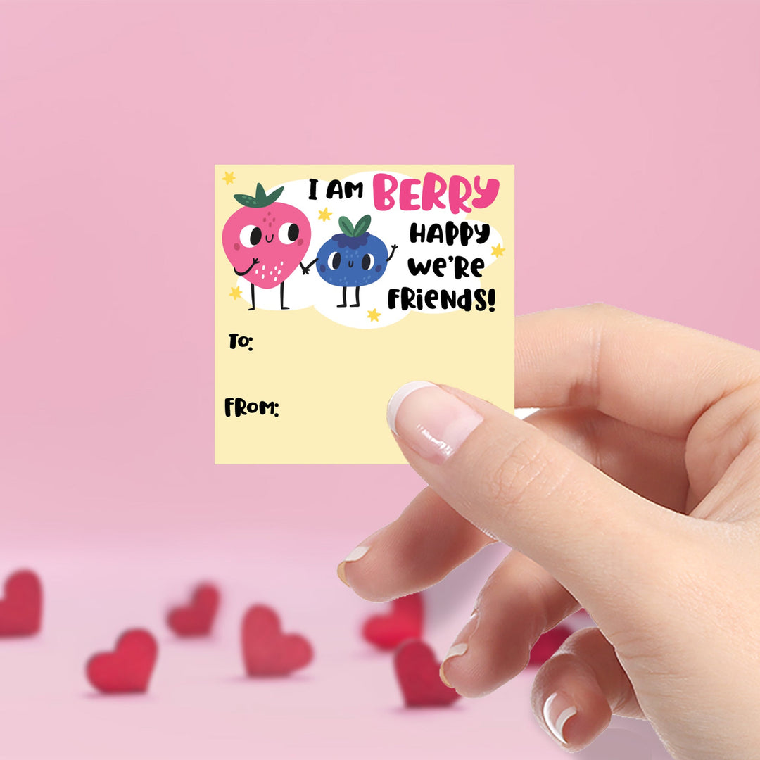 Valentine's Day Treat Stickers: Berry Happy We Are Friends -  Snack Bag Stickers - 32 Stickers