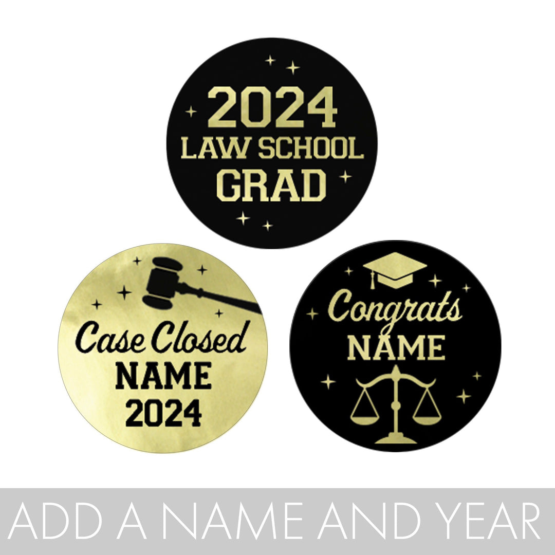 Personalized Law School Graduation: Custom Name & Year - Party Favor Stickers - Fits on Hershey® Kisses - 180 Stickers