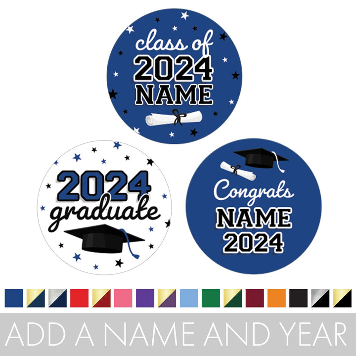Graduación personalizada: 16 opciones de color - Nombre y año personalizados - Etiquetas para regalos de fiesta - Se adapta a Hershey® Kisses - 180, 450, de 180 pegatinas