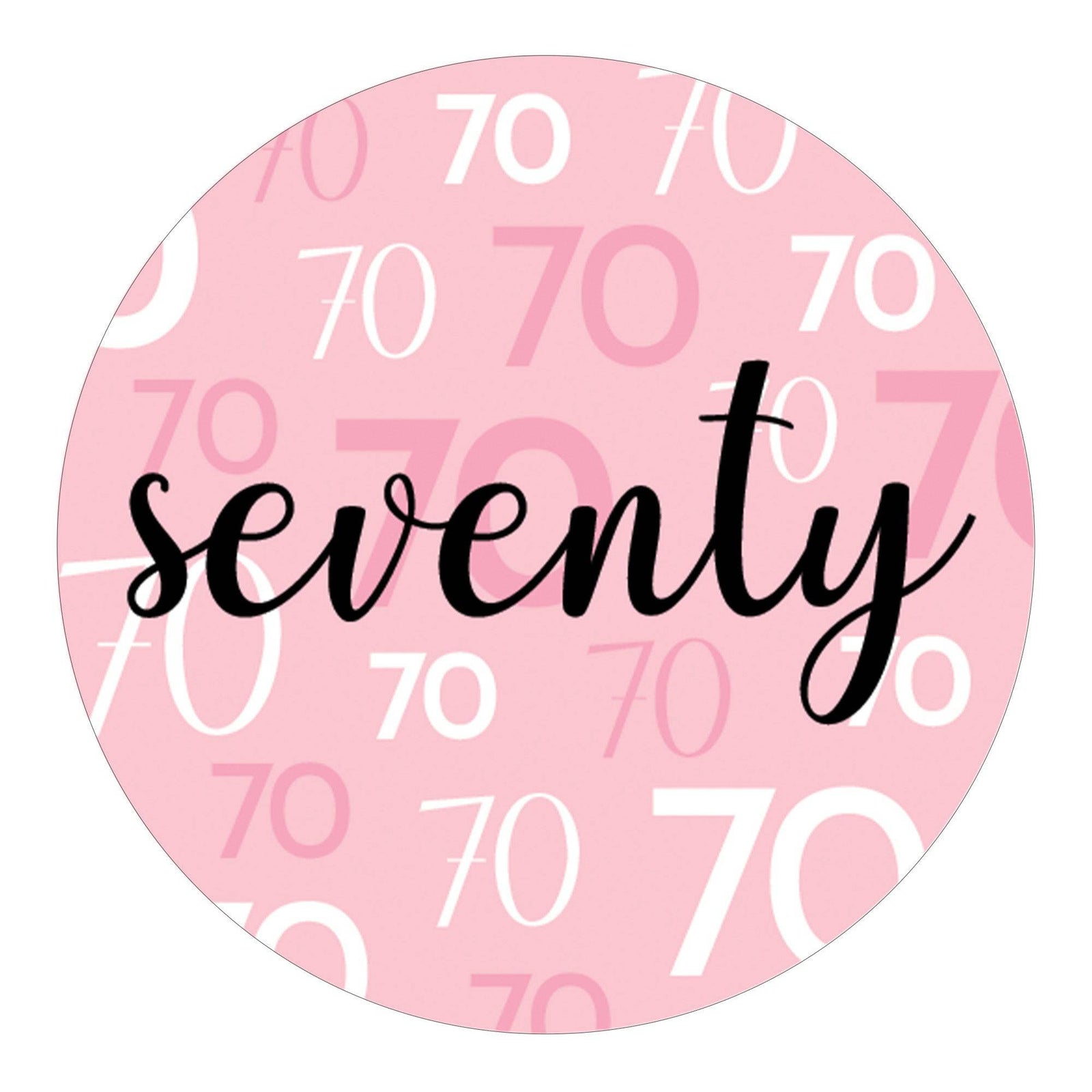 70th Birthday: Pink and Black - Adult Birthday -  Round Favor Stickers - 40 Stickers - Distinctivs Party