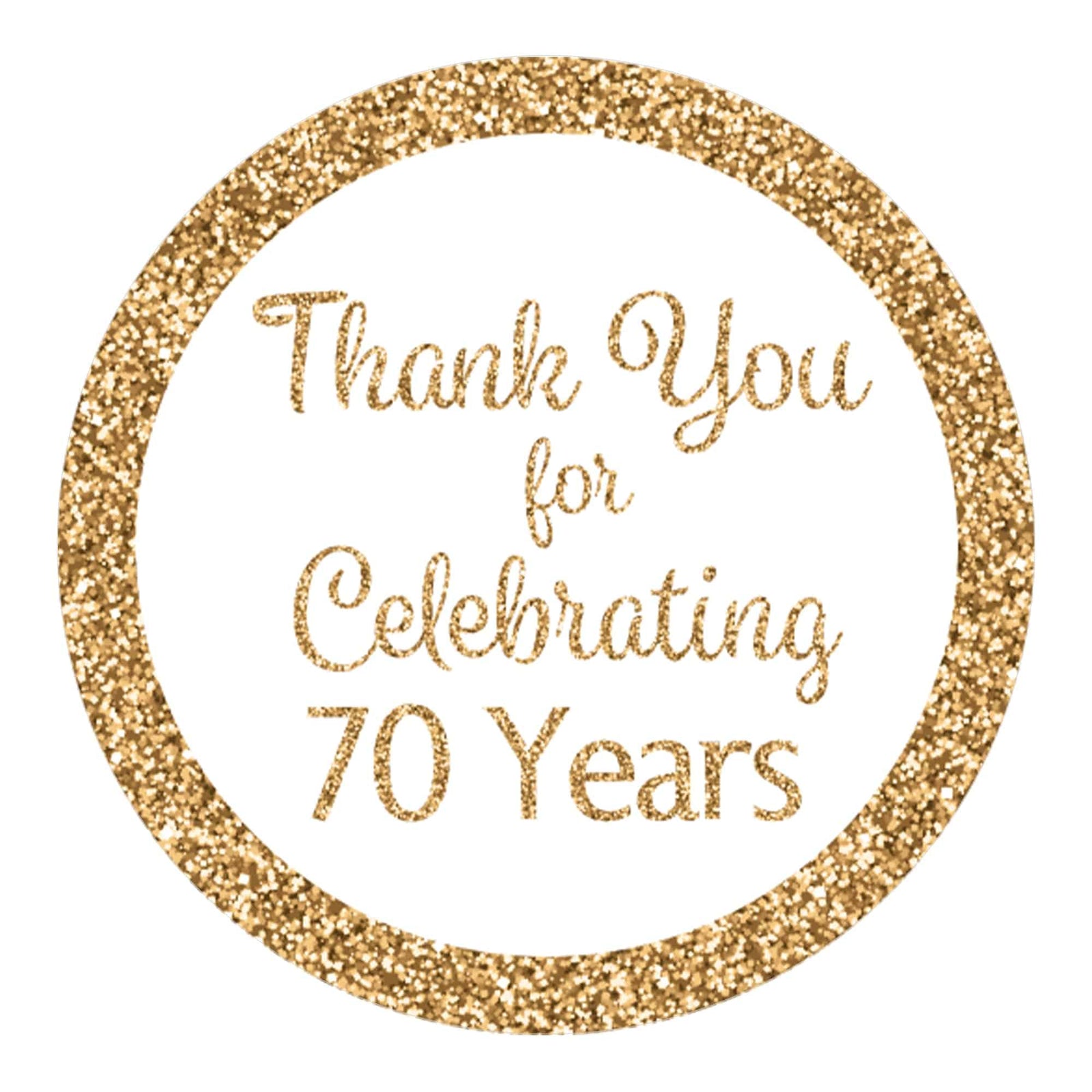 70th Birthday: White and Gold Party - Adult Birthday - Thank You -  Round Favor Stickers - 40 Stickers - Distinctivs Party