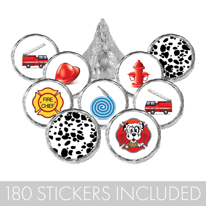 Firefighter - Kid's Birthday - Party Favor Stickers - Fits on Hershey's Kisses - 180 Stickers