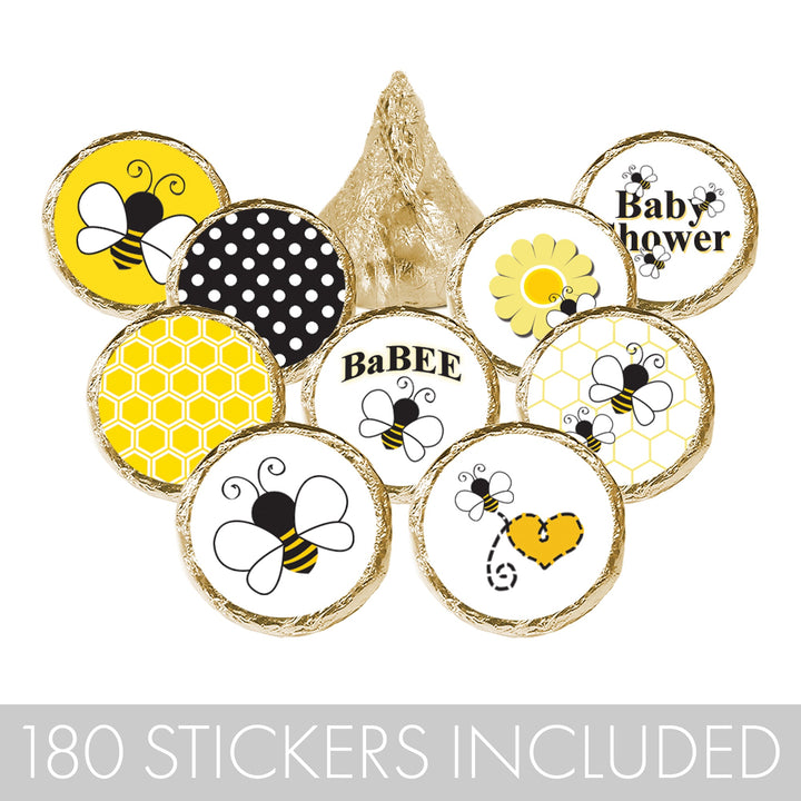 Bumble Bee: Baby Shower - Pegatinas de recuerdo - Se adapta a Hershey's Kisses - 180 pegatinas