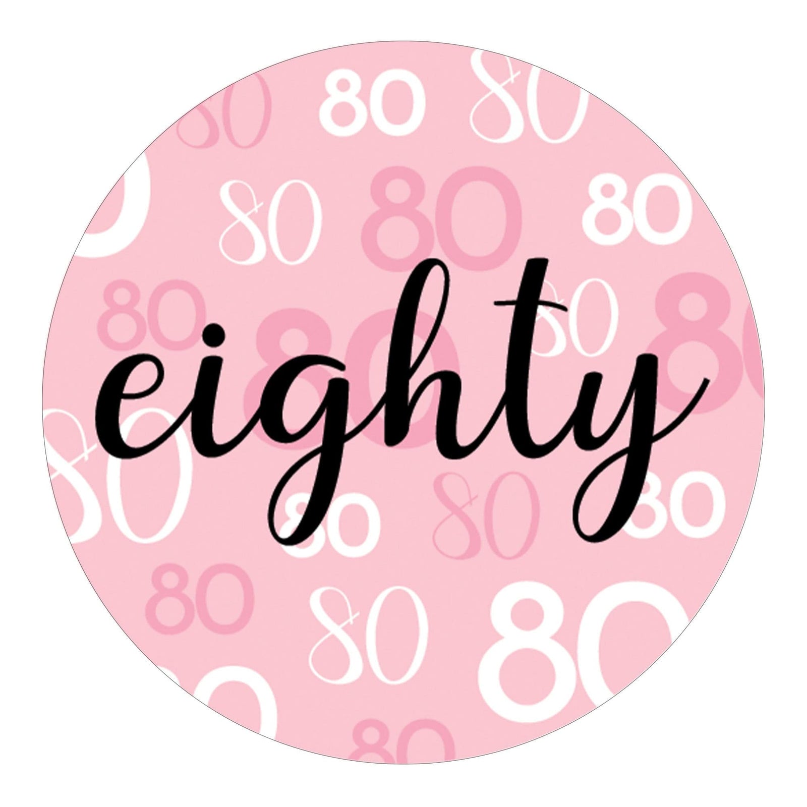 80th Birthday: Pink and Black - Adult Birthday - Round Favor Stickers - 40 Stickers - Distinctivs Party