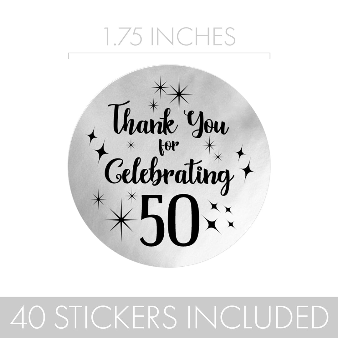 Make the 50th birthday extra special with these stylish black and silver thank you stickers.