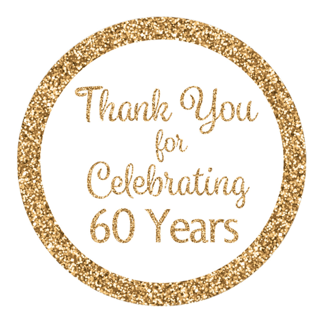 Make Your 60th Birthday Memorable with these White and Gold Thank You Stickers - 40 Labels
