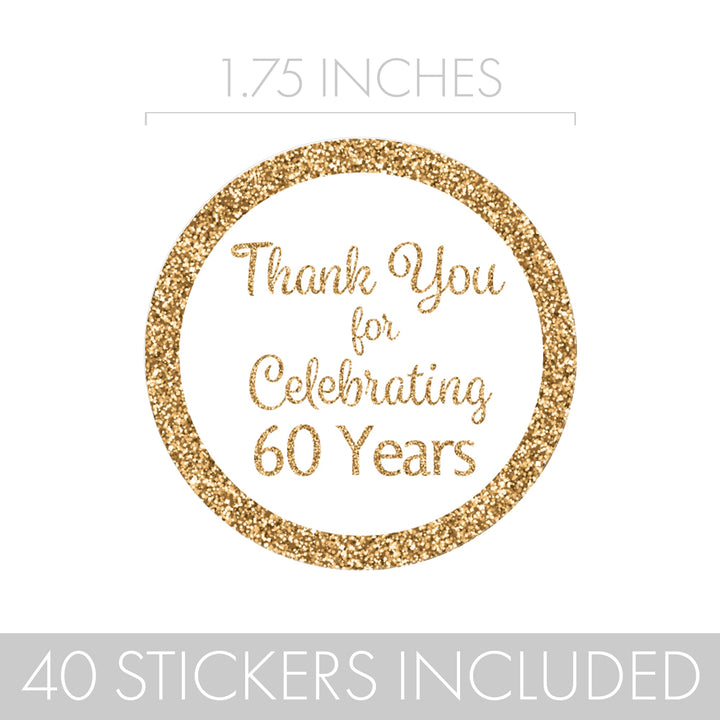 Let Them Know You Care with these Elegant White and Gold 60th Birthday Thank You Stickers