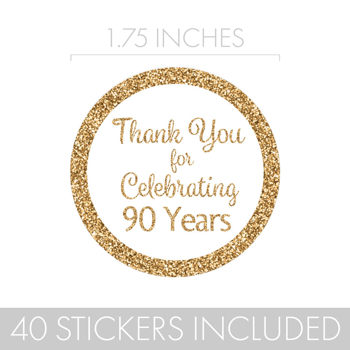 Show your gratitude with these beautiful White and Gold 90th Birthday Thank You Stickers - 40 Labels. 