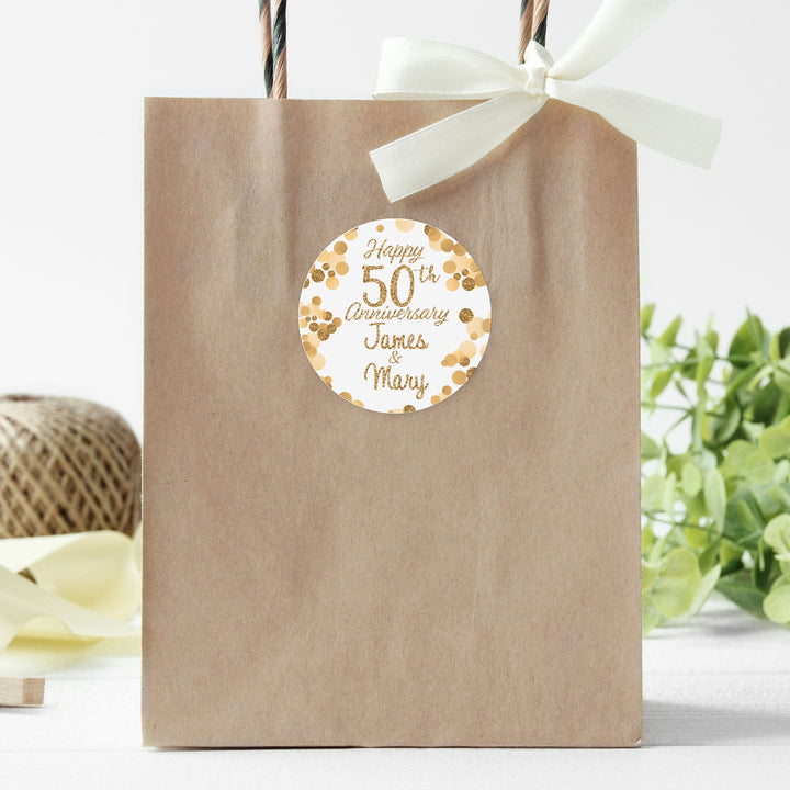 Personalized Gold Wedding Anniversary: Large Favor Stickers - 40 Stickers