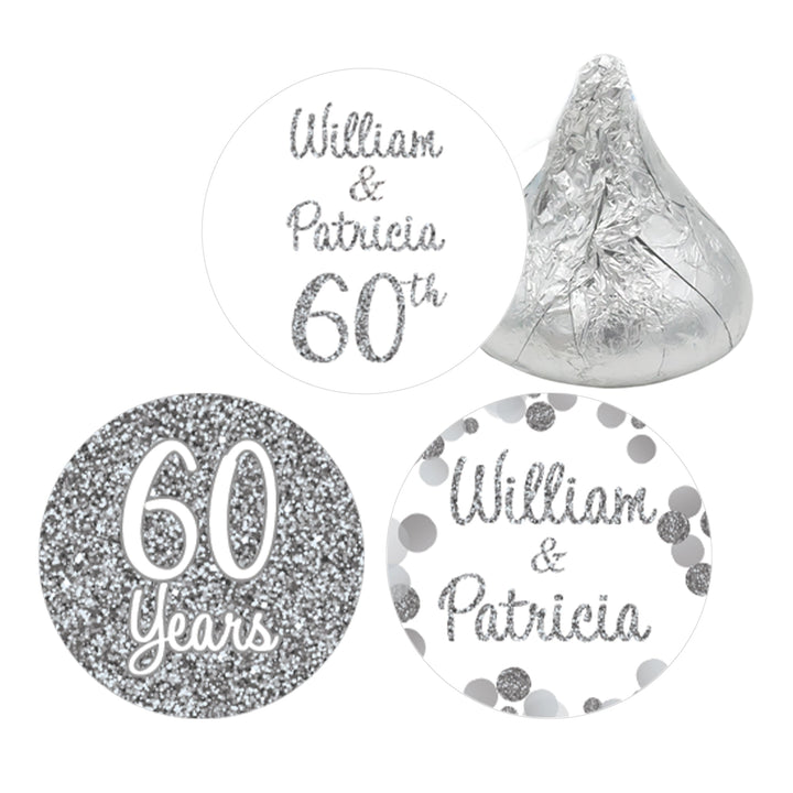 Pegatinas personalizadas para recuerdos de fiesta de aniversario de bodas de plata - Se adapta a los besos de Hershey® - 180 unidades