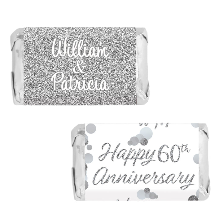 Personalized Silver Wedding Anniversary: Mini Candy Bar Labels -  Fits on Hershey® Miniatures - 45 Stickers
