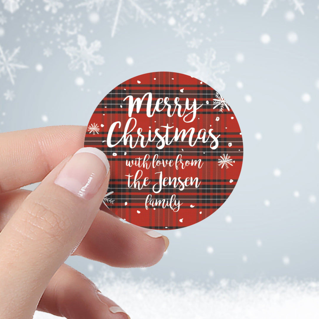 Personalized Buffalo Plaid Christmas:  Christmas Party - Merry Christmas Gift Tag or Favor Stickers  - 40 Stickers