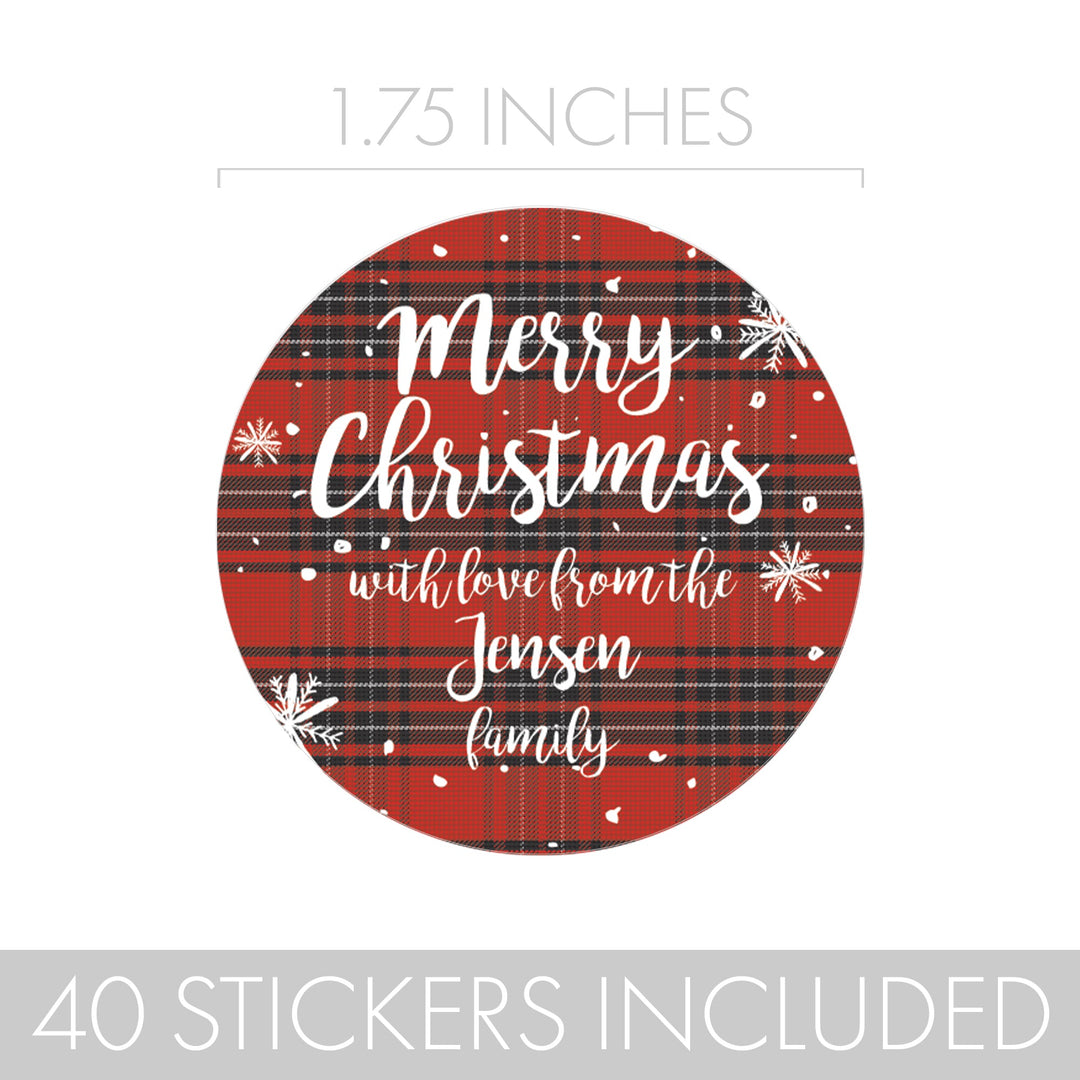 Personalized Buffalo Plaid Christmas:  Christmas Party - Merry Christmas Gift Tag or Favor Stickers  - 40 Stickers