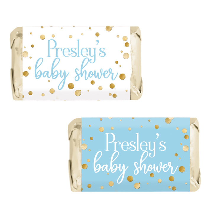 Confeti dorado personalizado: azul - Mini etiquetas para barra de dulces It's a Boy Baby Shower - 45 pegatinas