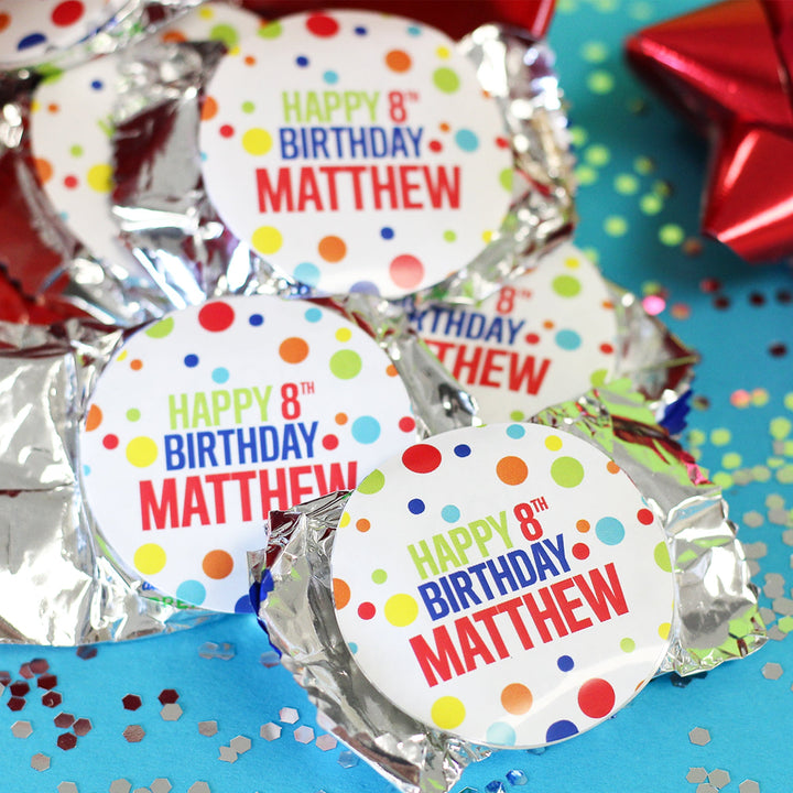 Cumpleaños personalizado: Rainbow Dots - Etiquetas circulares para regalos - 40 pegatinas