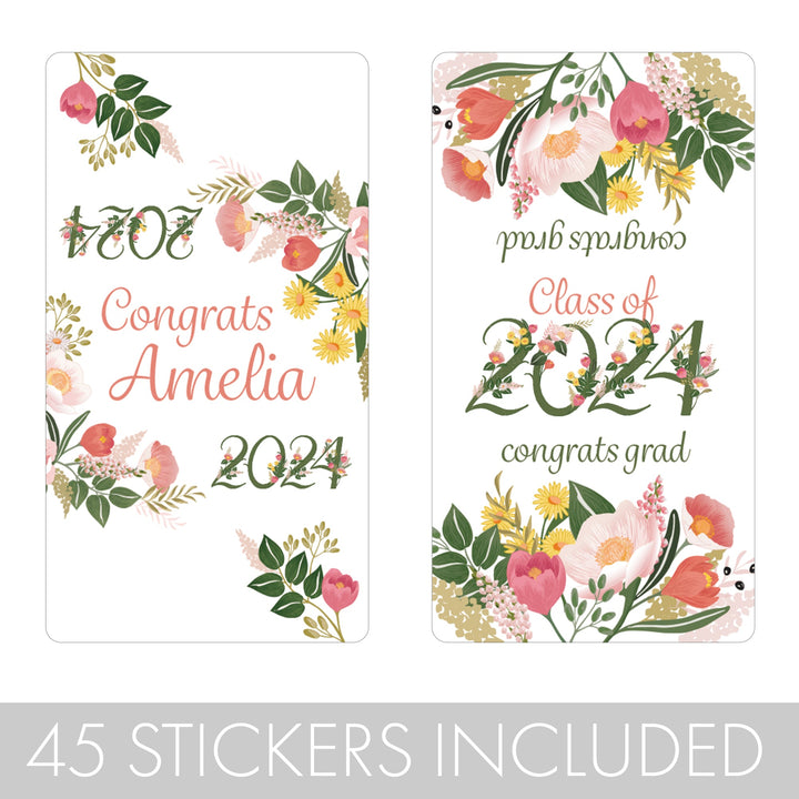 Personalized Floral Graduation Hershey's® Miniatures Candy Bar Wrappers Stickers - Class of 2024