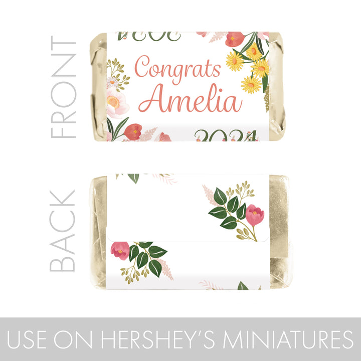 Calcomanías personalizadas de envoltorios para barra de dulces en miniatura de Hershey's® de graduación floral - Clase de 2024