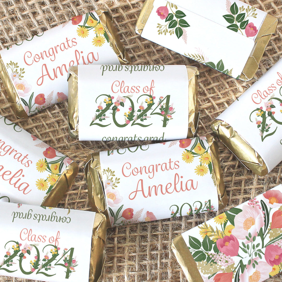 Personalized Floral Graduation Hershey's® Miniatures Candy Bar Wrappers Stickers - Class of 2024