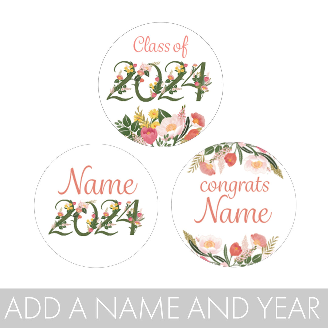 Personalized Floral Graduation Candy Stickers - Labels Fit Hershey's® Kisses® - Class of 2024
