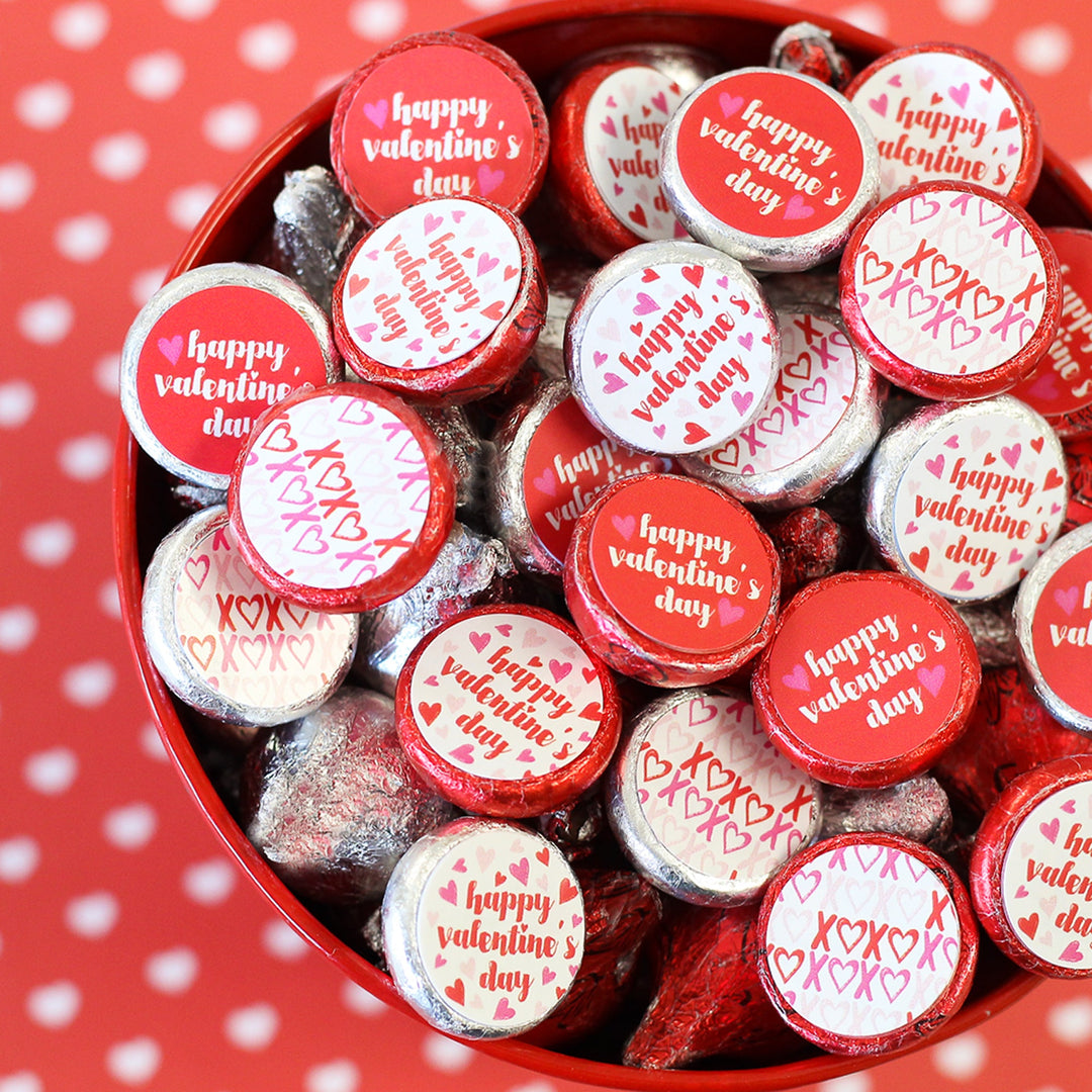 Valentine’s Day Party: Red - Candy Favor Stickers - Fits on Hershey® Kisses - 180 Stickers
