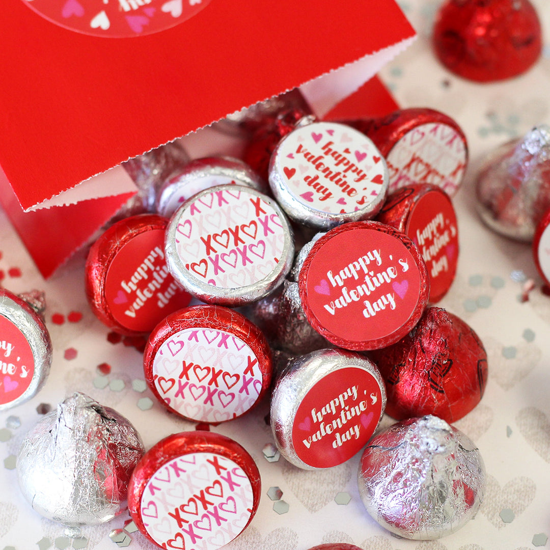 Valentine’s Day Party: Red - Candy Favor Stickers - Fits on Hershey® Kisses - 180 Stickers