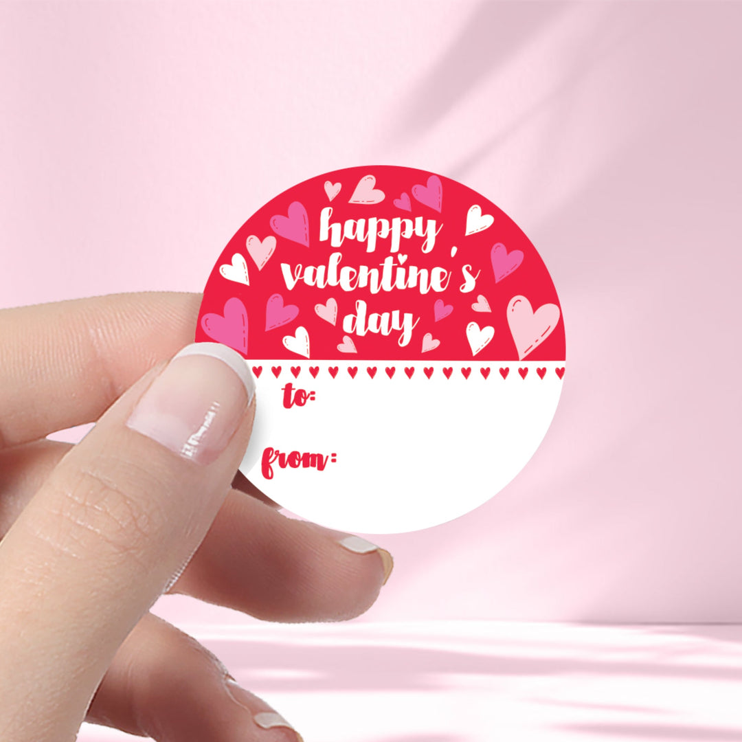 Valentine's Day Treat Stickers: Happy Valentine's Day Red- 40 Circle Stickers