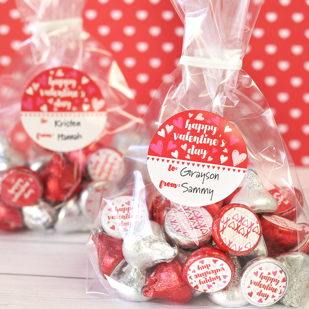 Valentine's Day Treat Stickers: Happy Valentine's Day Red- 40 Circle Stickers