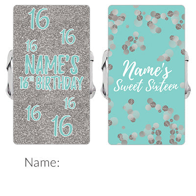 Personalized Sweet 16: Teal & Silver - Birthday Party  Mini Candy Bar Wrappers - 45 Stickers
