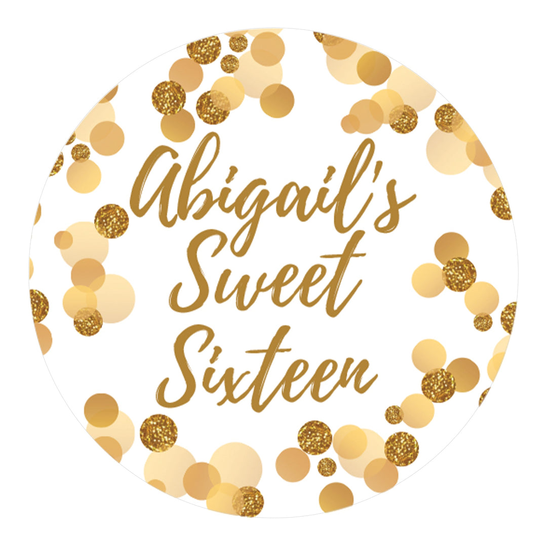 Personalized Sweet 16: White & Gold - Birthday Party Favor Stickers - 40 Stickers