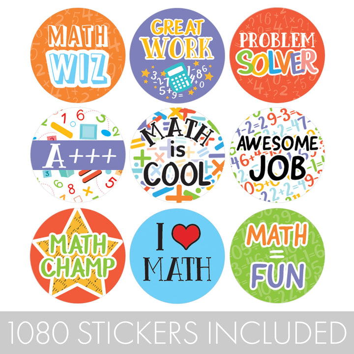 Motivational Teacher Reward Stickers for Students: Math is Fun (1,080 Stickers)