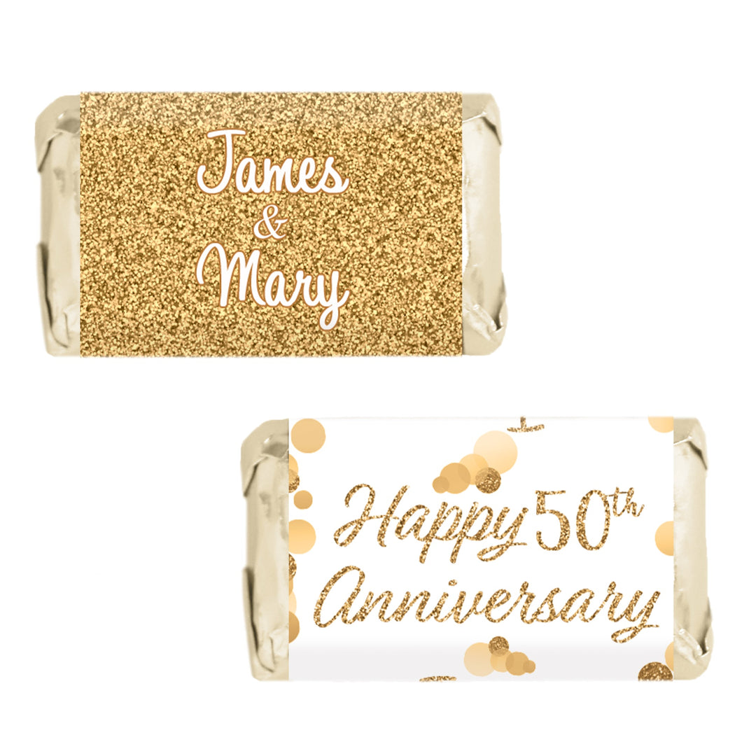 Aniversario de bodas de oro personalizado: Mini etiquetas para barra de dulces: se adapta a las miniaturas de Hershey®, 45 pegatinas