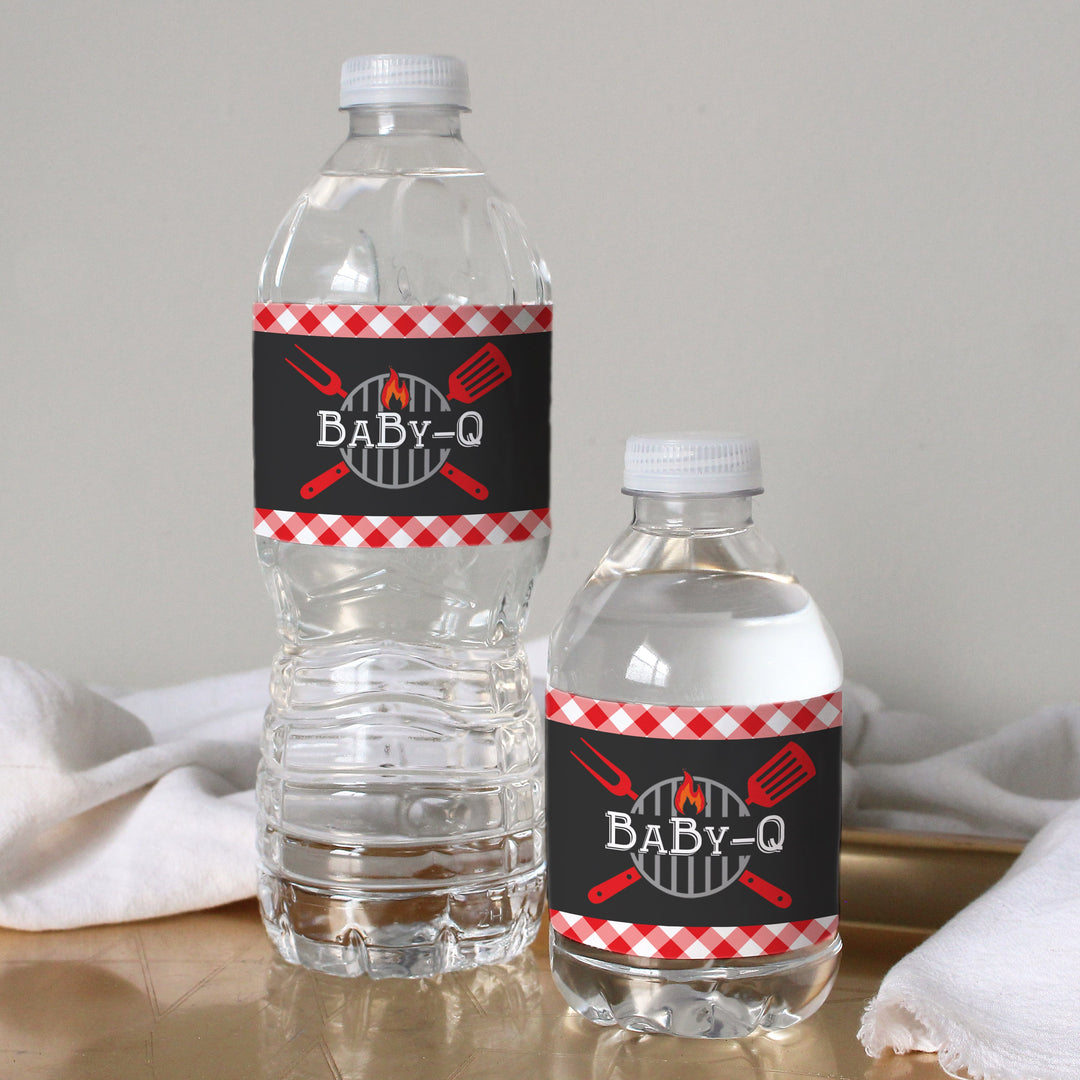 Baby-Q: Baby Shower de barbacoa de verano - Etiquetas para botellas de agua - 24 pegatinas impermeables