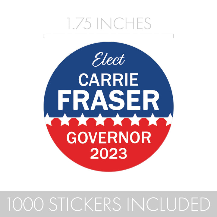 Personalized Political Campaign Vote For Stickers - Customize 1000 Round Circles - Blue & Red