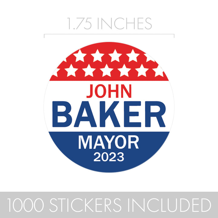 Personalized Political Campaign Vote For Stickers - Customize 1000 Round Circles - Red, White, & Blue #2