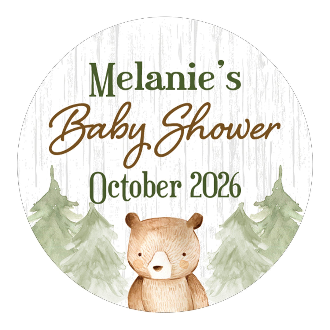 Personalized Woodland Bear: Baby Shower Favor Labels - 40 Stickers