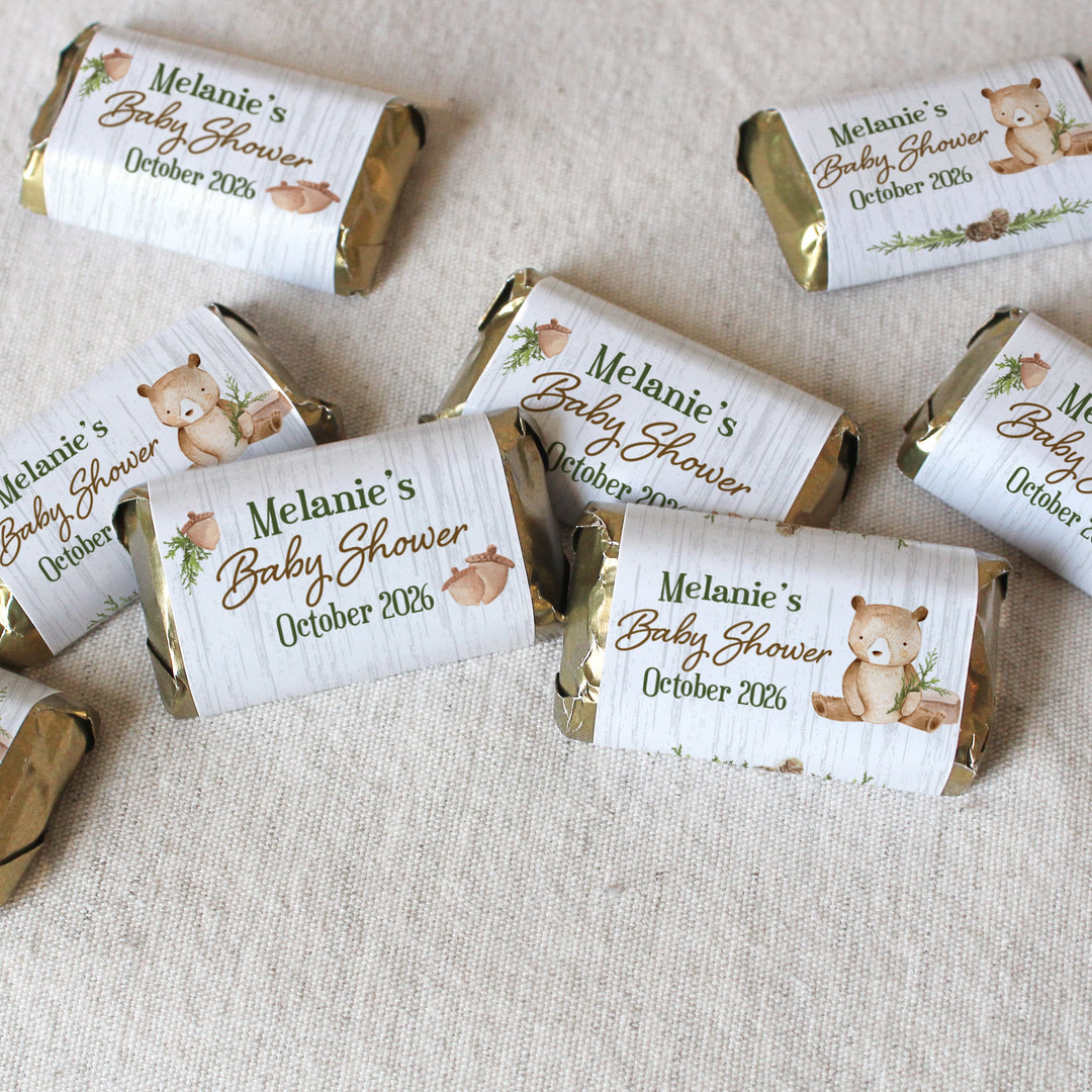 Personalized Woodland Bear: Mini Candy Bar Labels - 45 Stickers